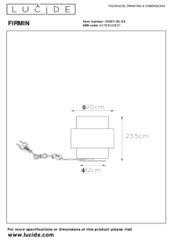 FIRMIN - Tafellamp - Ø 20 cm - 1xE27 - Mat Goud / Messing*Lucide Shop