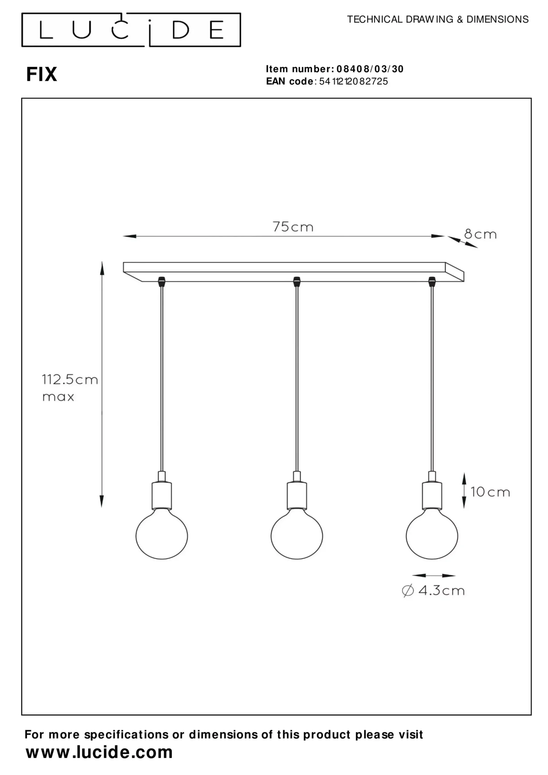 FIX - Hanglamp - 3xE27 - Zwart*Lucide Store