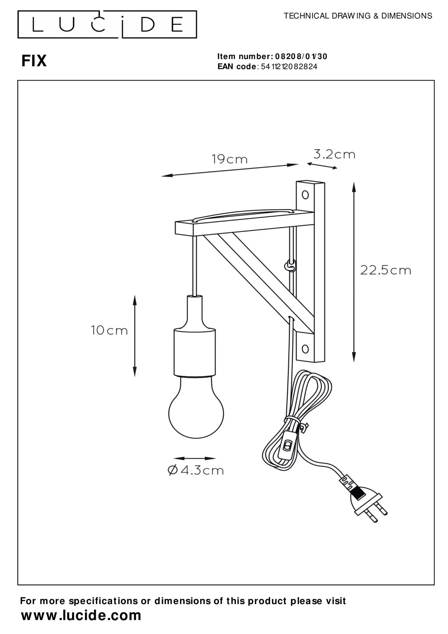 FIX - Wandlamp - 1xE27 - Zwart*Lucide Flash Sale