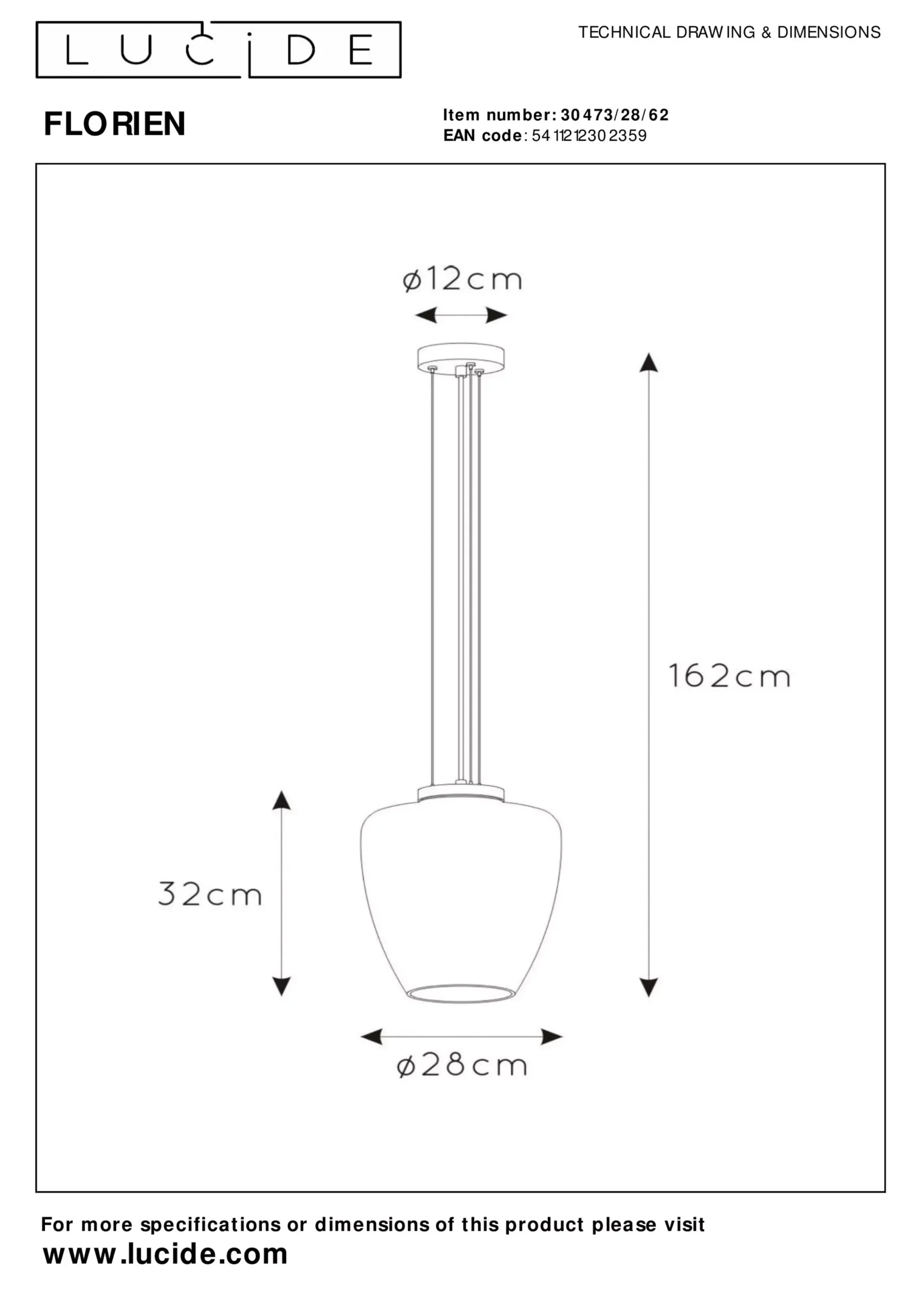 FLORIEN - Hanglamp - Ø 28 cm - 1xE27 - Amber*Lucide Best Sale