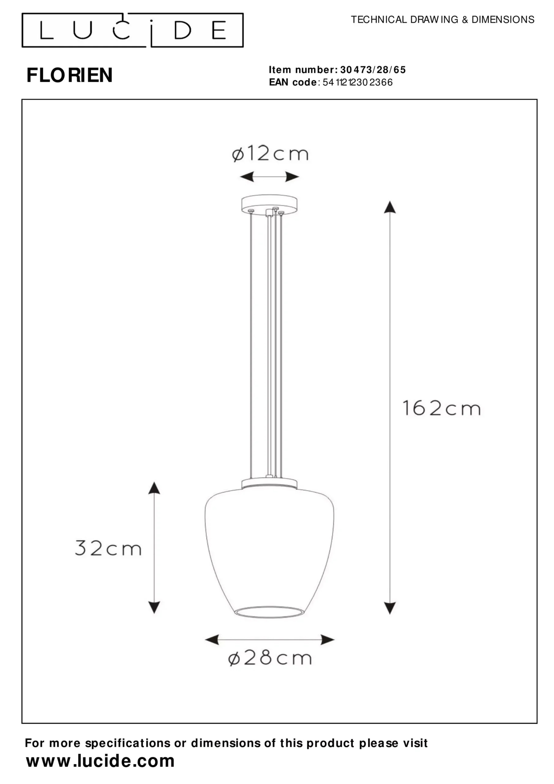 FLORIEN - Hanglamp - Ø 28 cm - 1xE27 - Fumé*Lucide Clearance