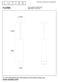 FLORIS - Hanglamp - Ø 5,9 cm - 1xGU10 - Zwart*Lucide Best Sale