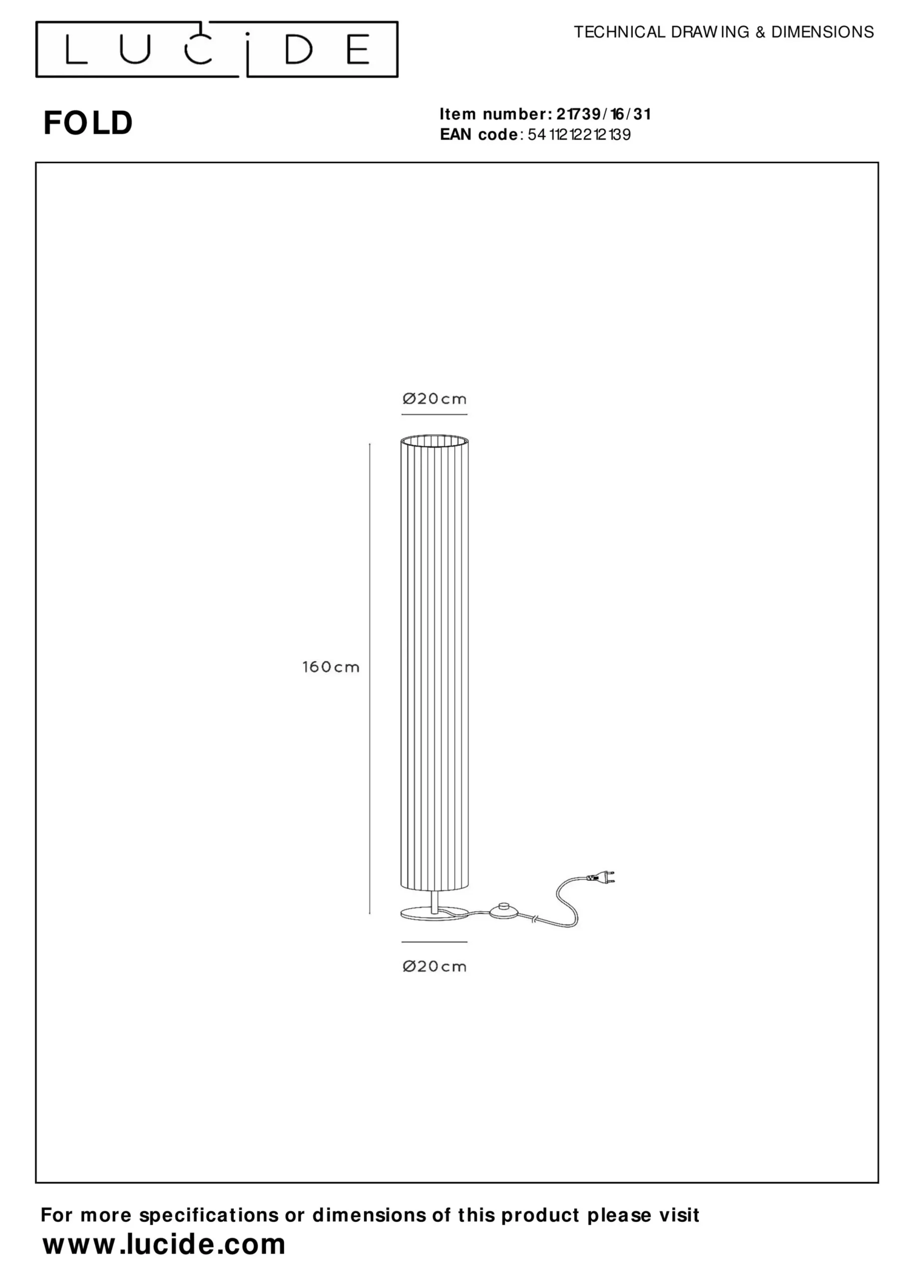 FOLD - Vloerlamp - Ø 20 cm - 3xE27 - Wit*Lucide Hot