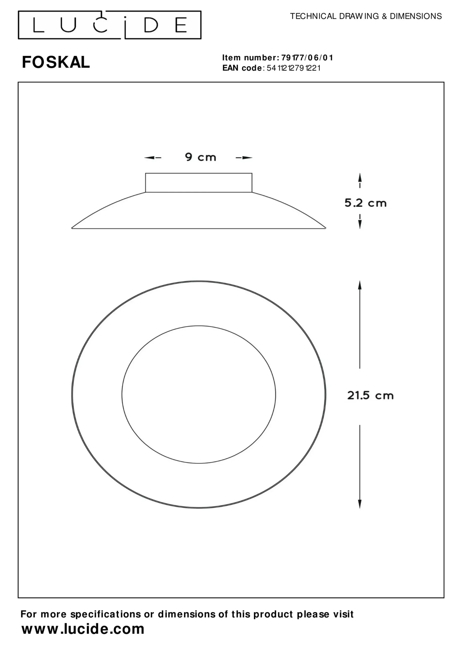 FOSKAL - Plafonnière - Ø 21,5 cm - LED - 1x6W 2700K - Messing*Lucide Fashion