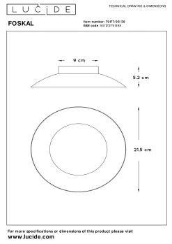 FOSKAL - Plafonnière - Ø 21,5 cm - LED - 1x6W 2700K - Zwart*Lucide Shop