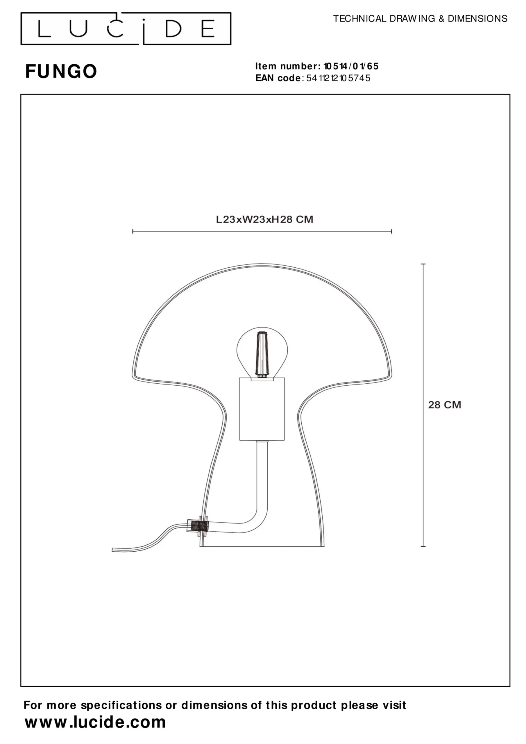 FUNGO - Tafellamp - 1xE27 - Fumé*Lucide Cheap