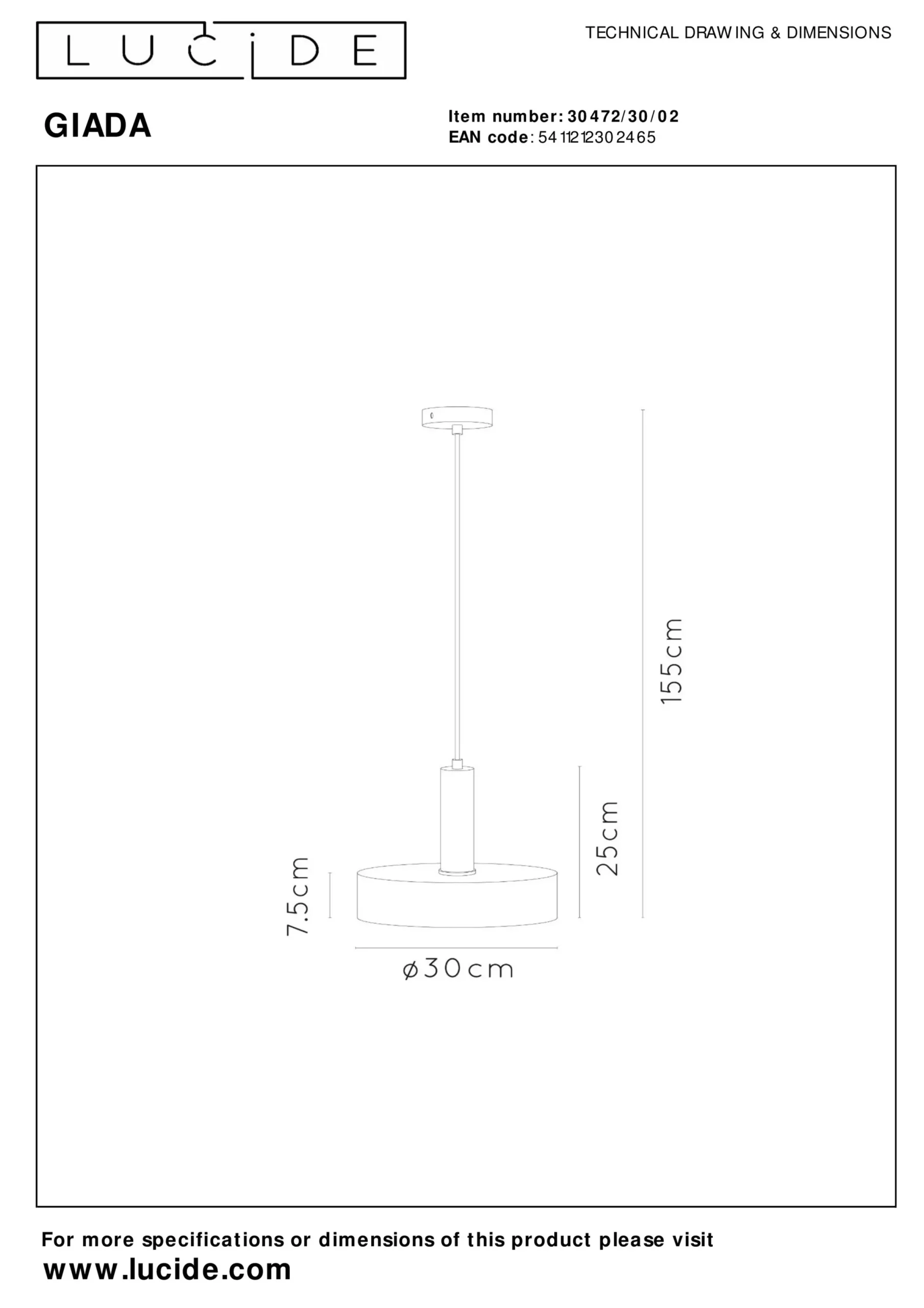 GIADA - Hanglamp - Ø 30 cm - 1xE27 - Mat Goud / Messing*Lucide Best Sale