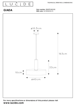 GIADA - Hanglamp - Ø 40 cm - 1xE27 - Mat Goud / Messing*Lucide Best