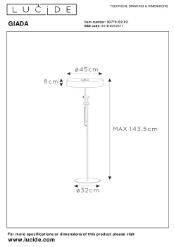 GIADA - Vloerlamp - Ø 45 cm - 2xE27 - Mat Goud / Messing*Lucide Best