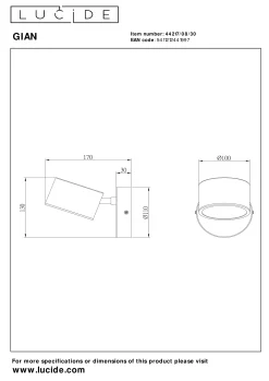 GIAN - Wandlamp - LED Dimb. - Zwart*Lucide Shop