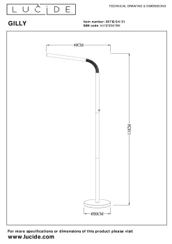 GILLY - Oplaadbare Leeslamp - Accu/Batterij - LED Dimb. - 1x6W 2700K - Wit*Lucide Clearance