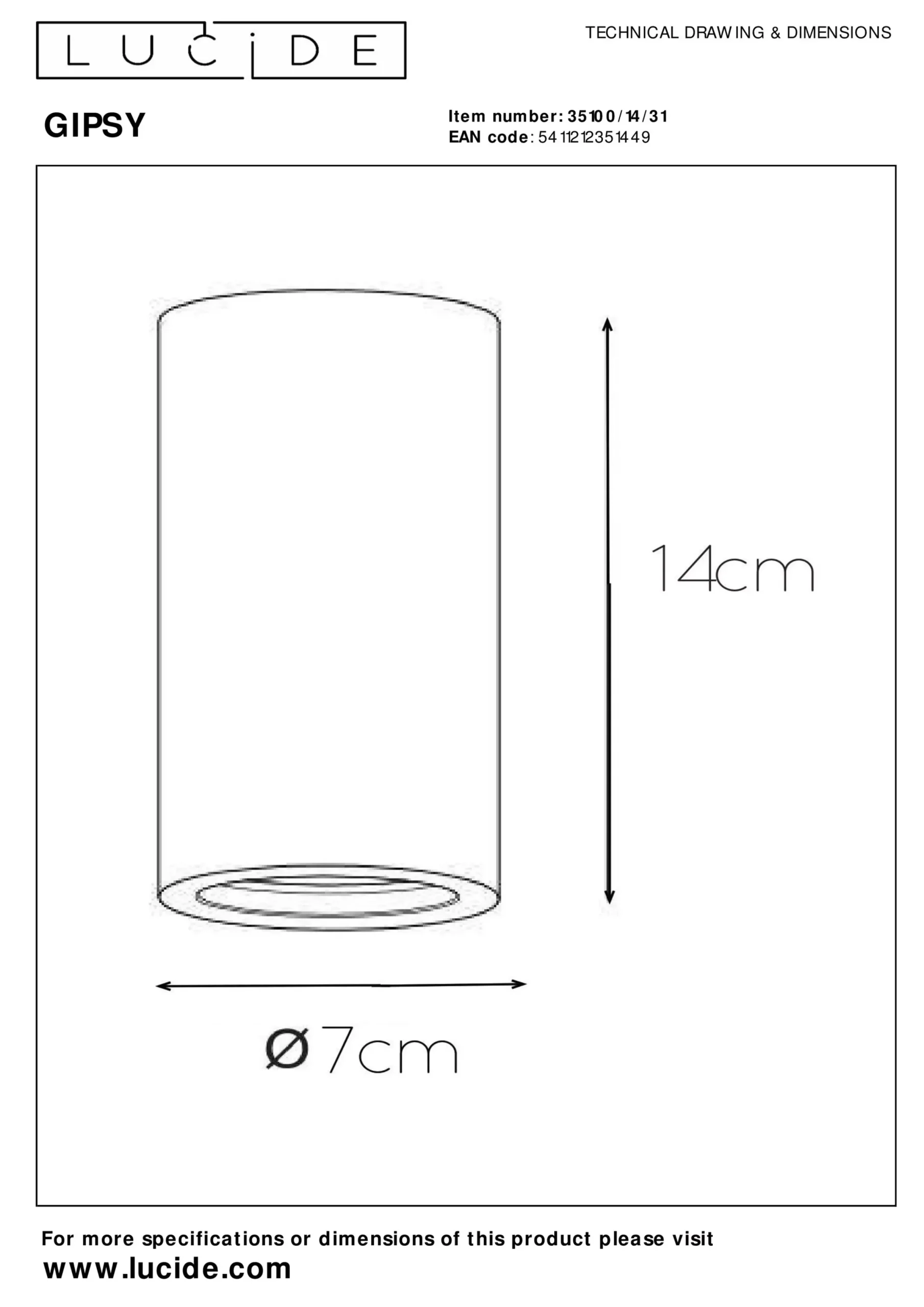 GIPSY - Plafondspot - Ø 7 cm - 1xGU10 - Wit*Lucide Cheap