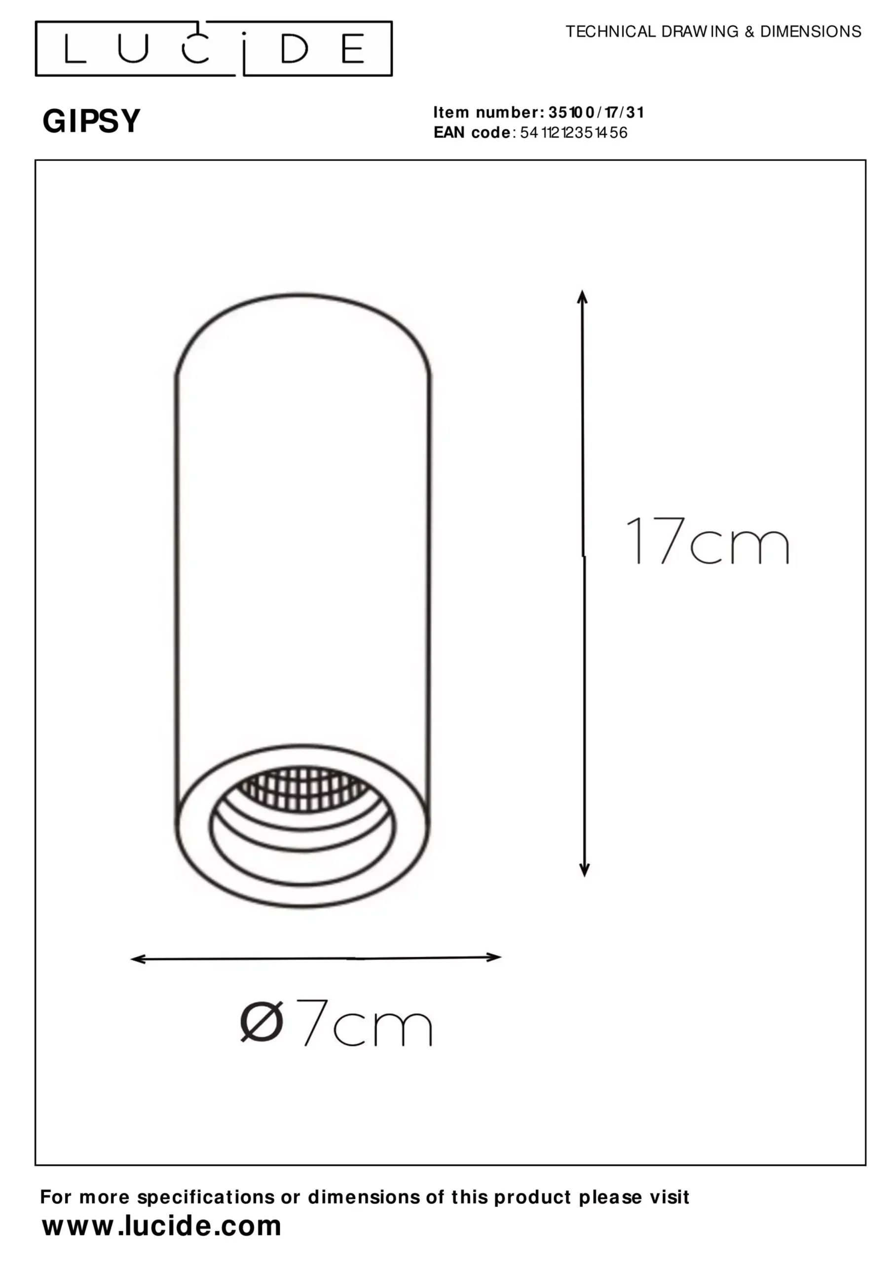 GIPSY - Plafondspot - Ø 7 cm - 1xGU10 - Wit*Lucide Shop