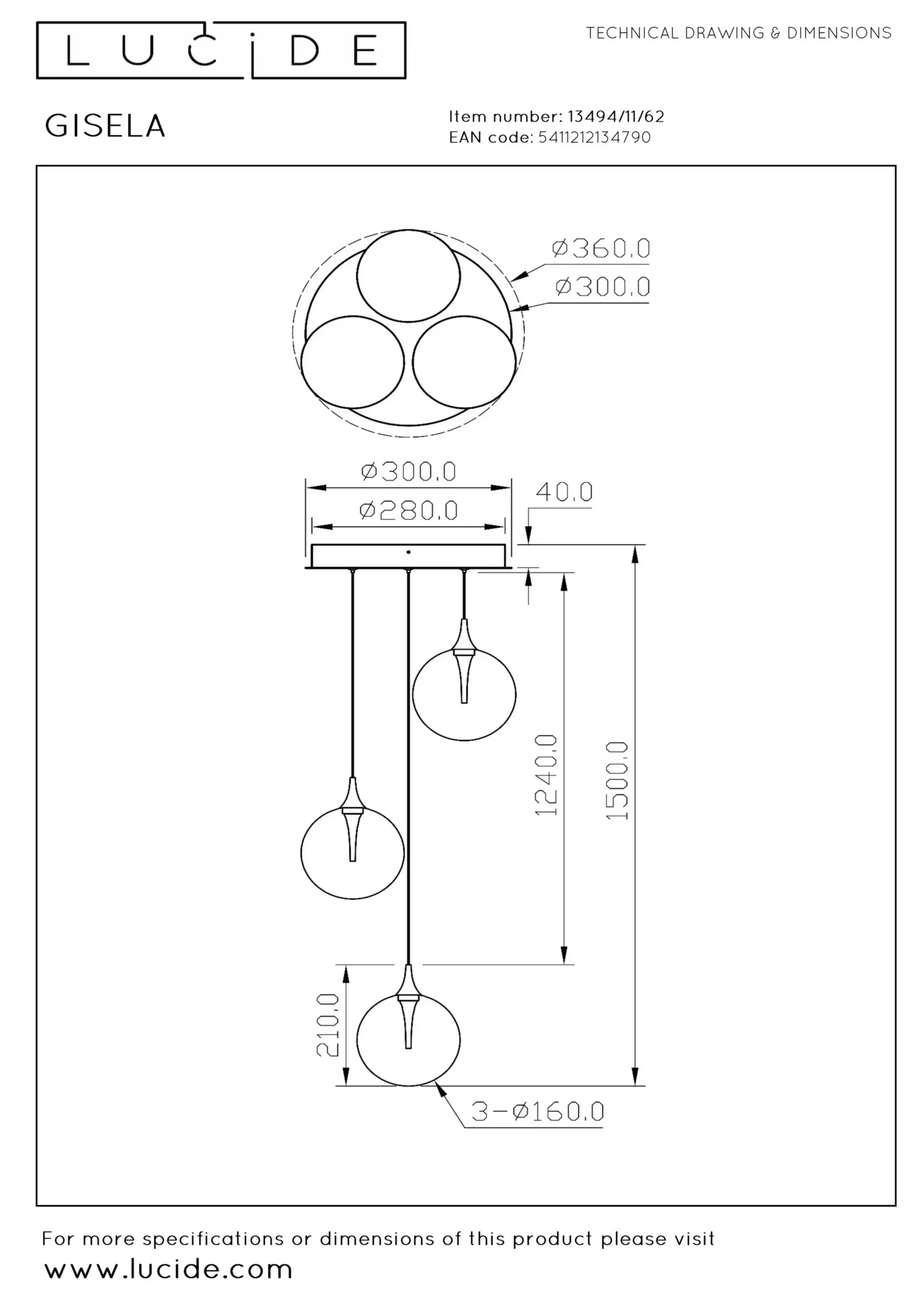 GISELA - Hanglamp - Ø 36 cm - LED Dimb. - 3x4,3W 2700K - Amber*Lucide Discount