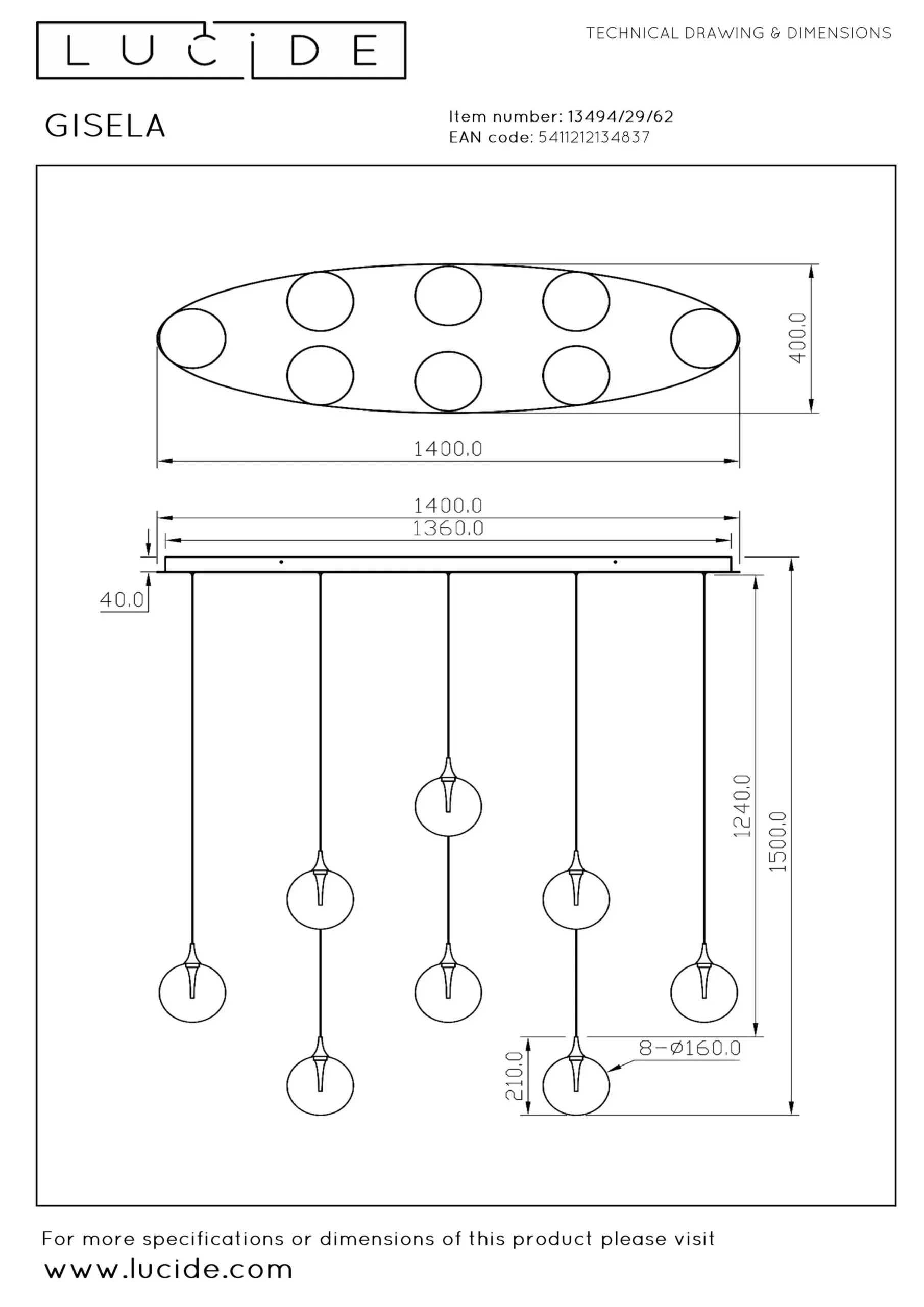 GISELA - Hanglamp - LED Dimb. - 8x3,9W 2700K - Amber*Lucide Cheap