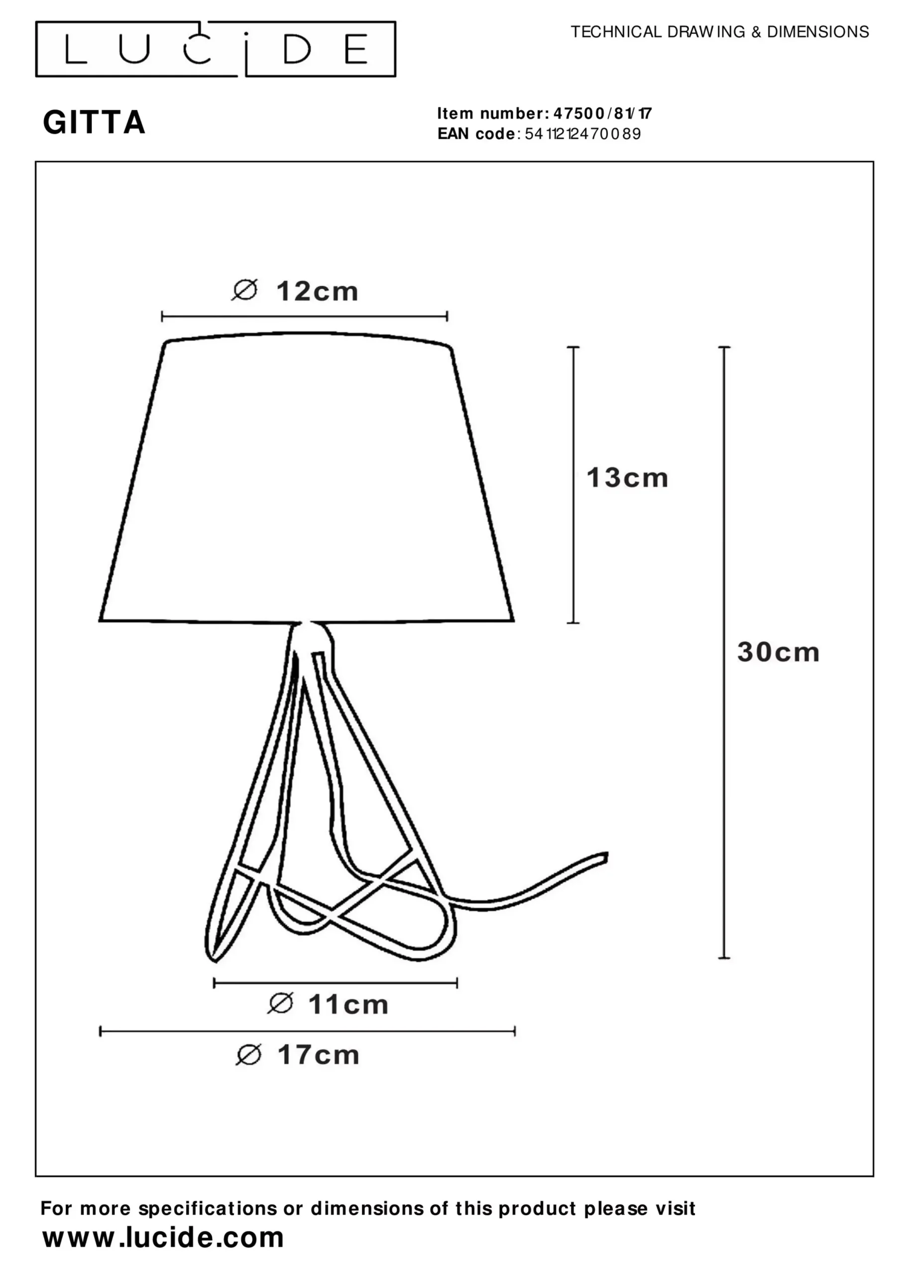 GITTA - Tafellamp - Ø 17 cm - 1xE14 - Koper*Lucide Fashion