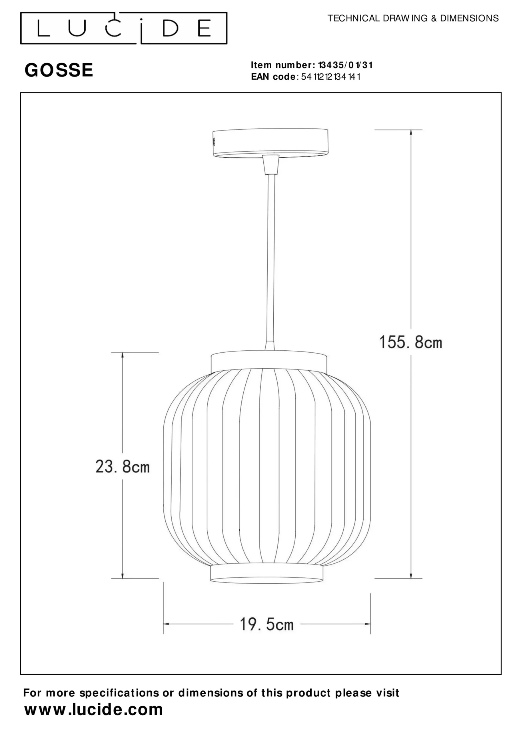 GOSSE - Hanglamp - Ø 19,5 cm - 1xE27 - Wit*Lucide Fashion