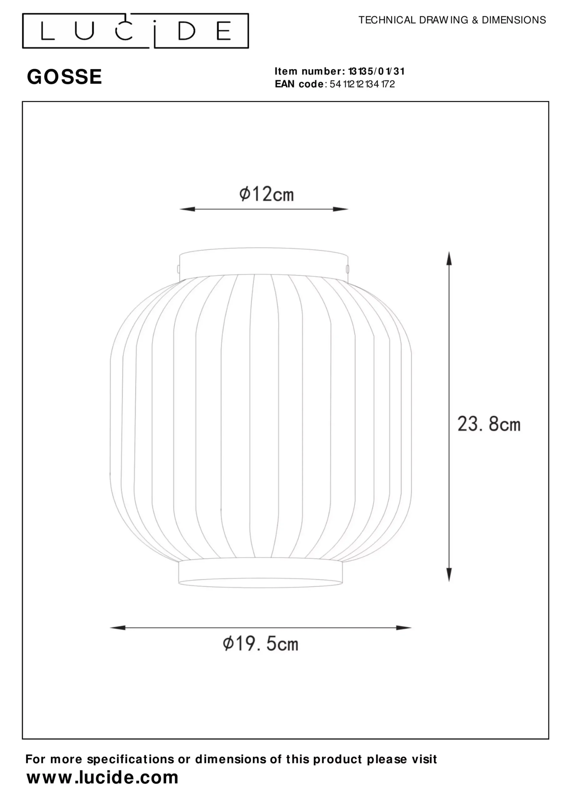 GOSSE - Plafonnière - Ø 19,5 cm - 1xE27 - Wit*Lucide Store