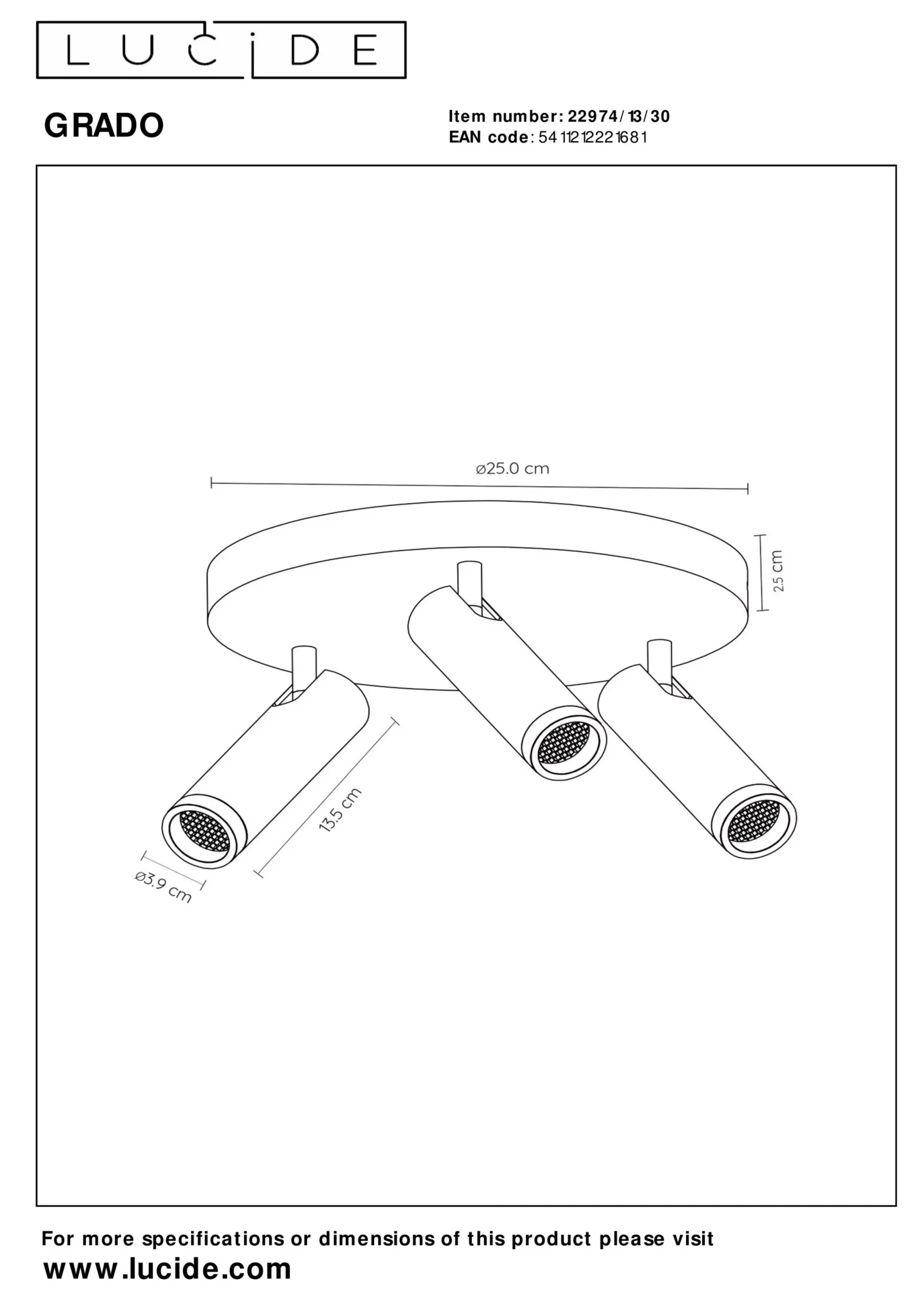 GRADO - Plafondspot - Ø 25 cm - 3xGU10 (MR11) - Zwart*Lucide Best