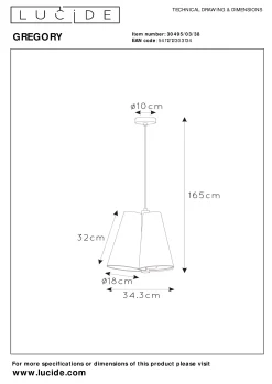 GREGORY - Hanglamp - Ø 34,3 cm - 3xE27 - Beige*Lucide Shop