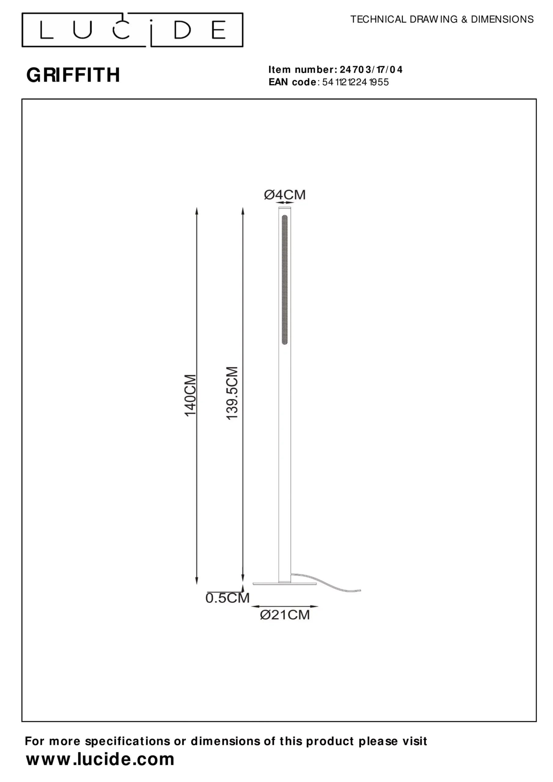 GRIFFITH - Vloerlamp - Ø 21 cm - LED Dimb. - CCT - 1x18W 2700K/4000K - Brons*Lucide Fashion