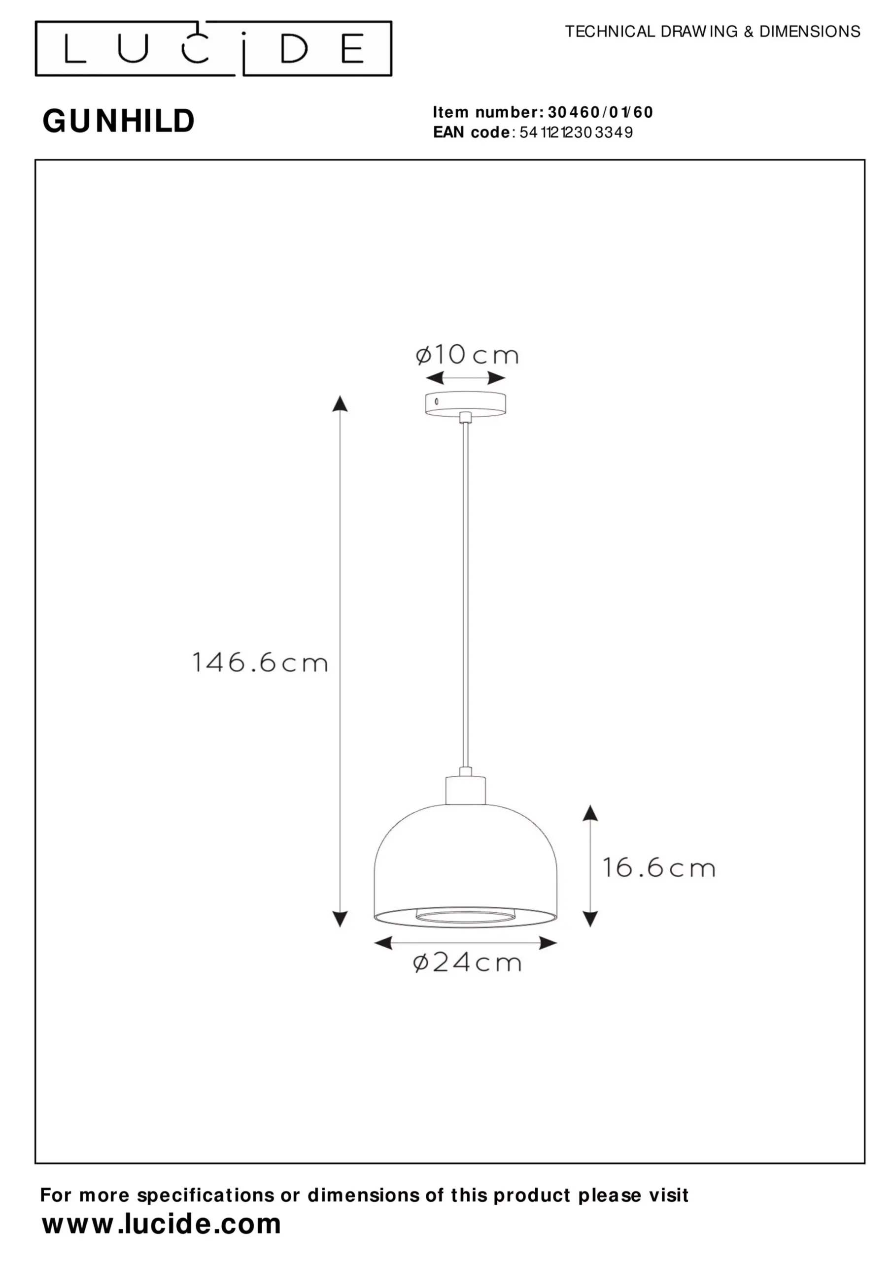 GUNHILD - Hanglamp - Ø 24 cm - 1xE27 - Transparant*Lucide Discount