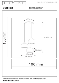 GUNHILD - Hanglamp - 3xE27 - Transparant*Lucide Cheap