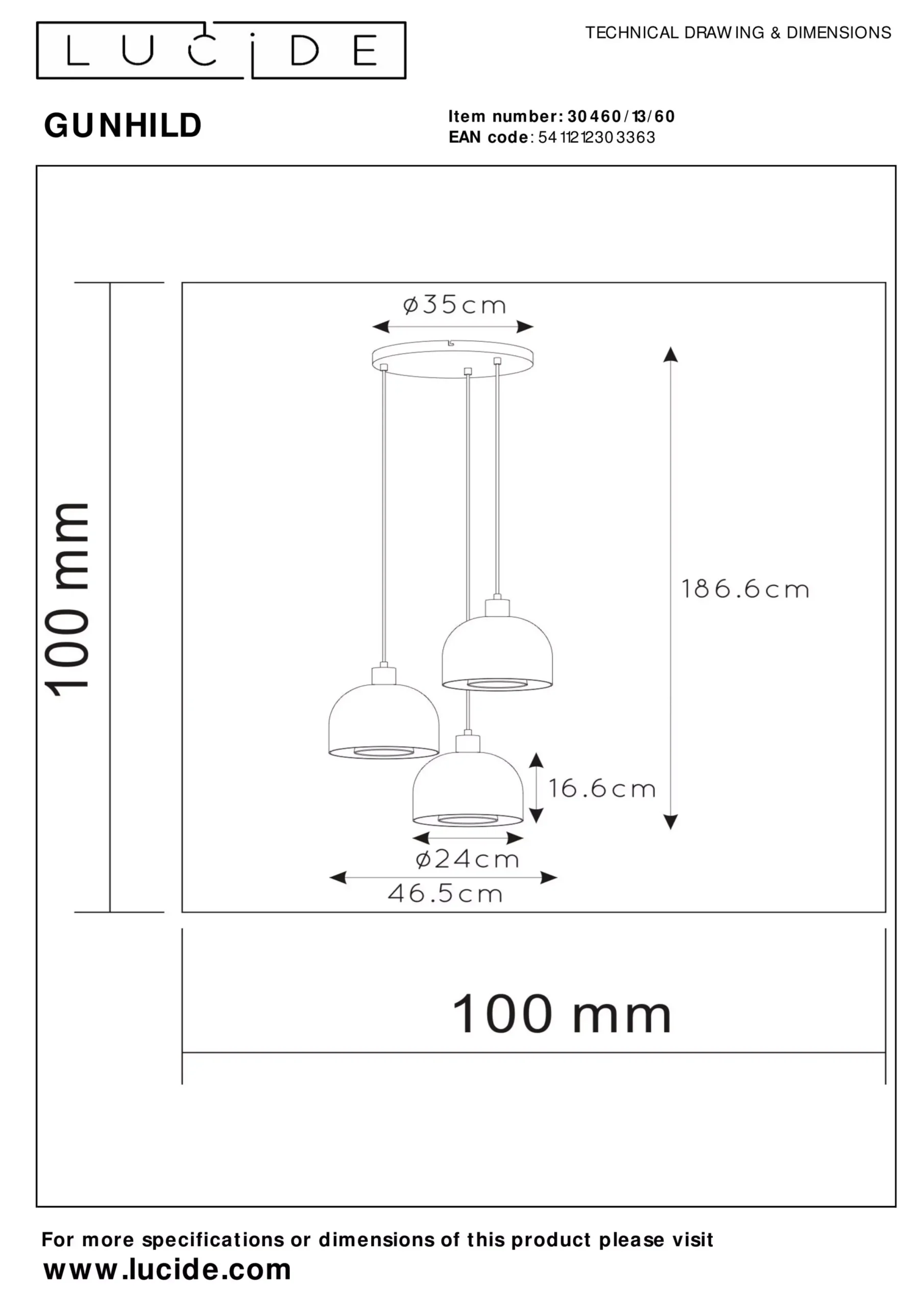 GUNHILD - Hanglamp - 3xE27 - Transparant*Lucide Cheap
