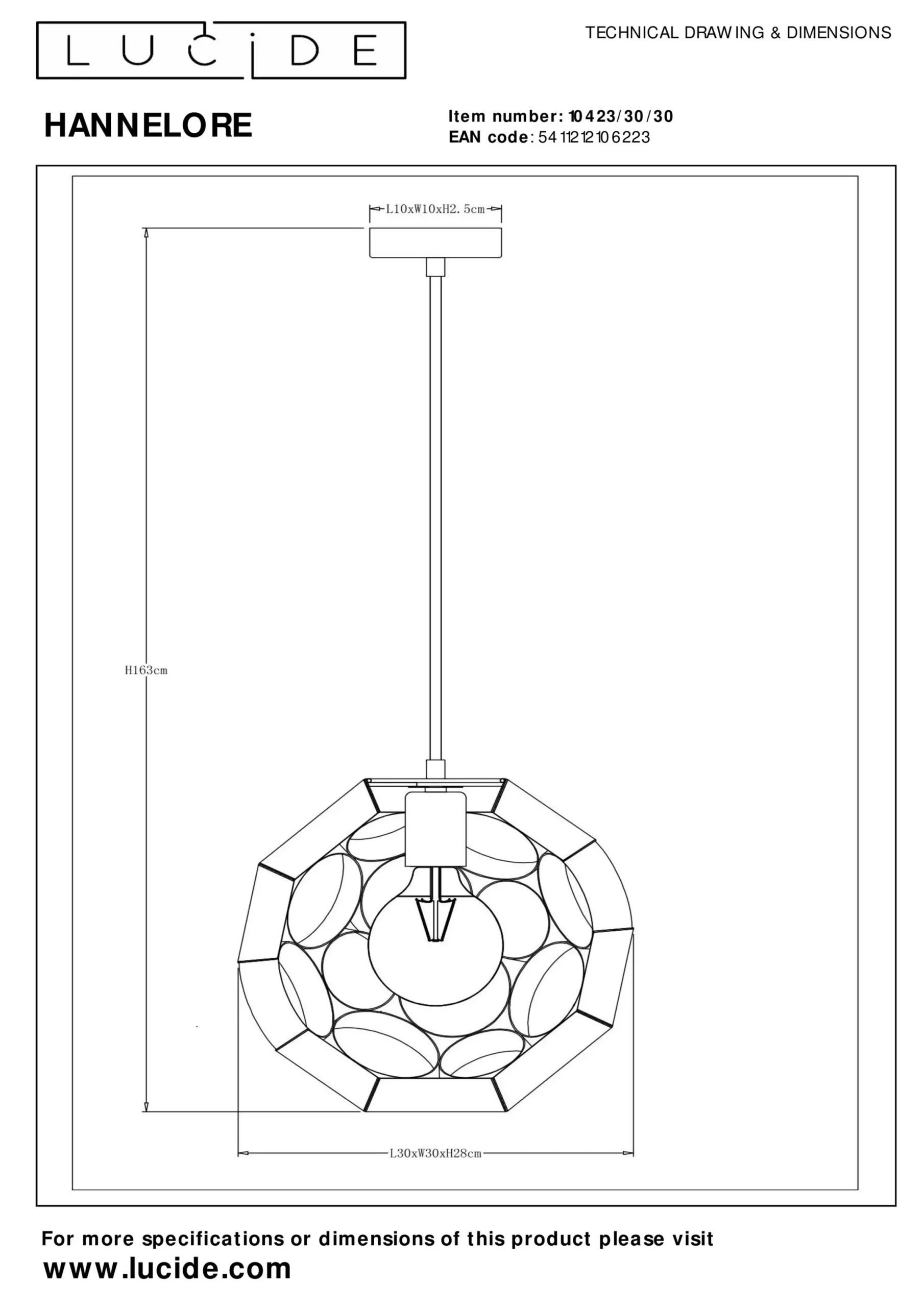 HANNELORE - Hanglamp - Ø 30 cm - 1xE27 - Zwart*Lucide Cheap
