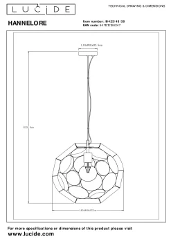 HANNELORE - Hanglamp - Ø 40 cm - 1xE27 - Zwart*Lucide Online