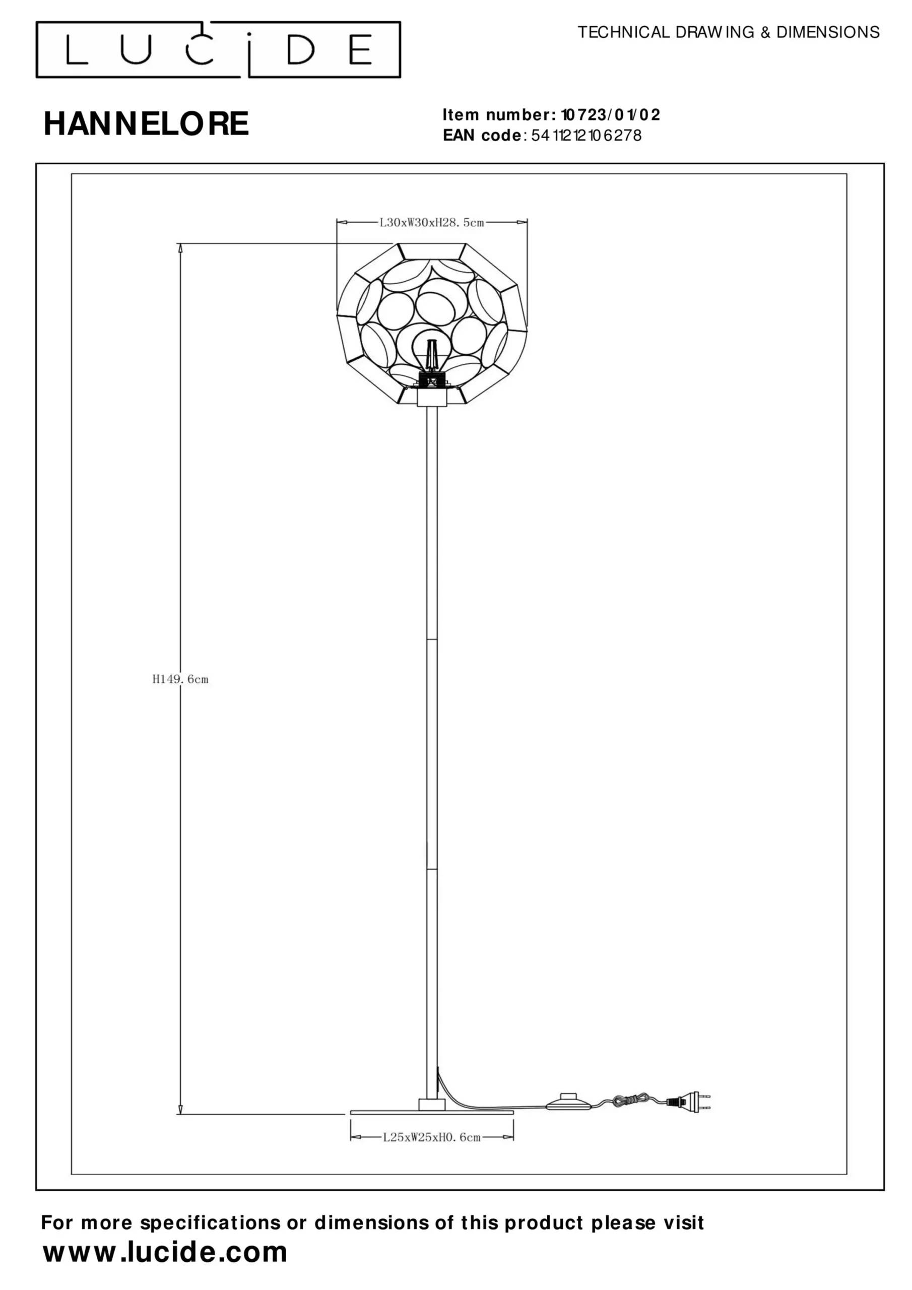 HANNELORE - Vloerlamp - Ø 30 cm - 1xE27 - Mat Goud / Messing*Lucide Flash Sale