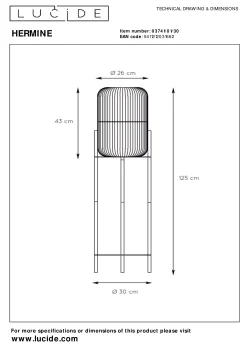 HERMINE - Vloerlamp - Ø 30 cm - 1xE27 - Zwart*Lucide Cheap