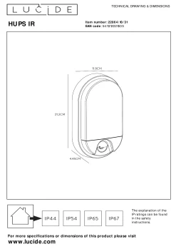HUPS IR - Wandlamp Binnen/Buiten - LED - 1x10W 3000K - IP54 - Beweging & dag/nacht sensor - Wit*Lucide Cheap
