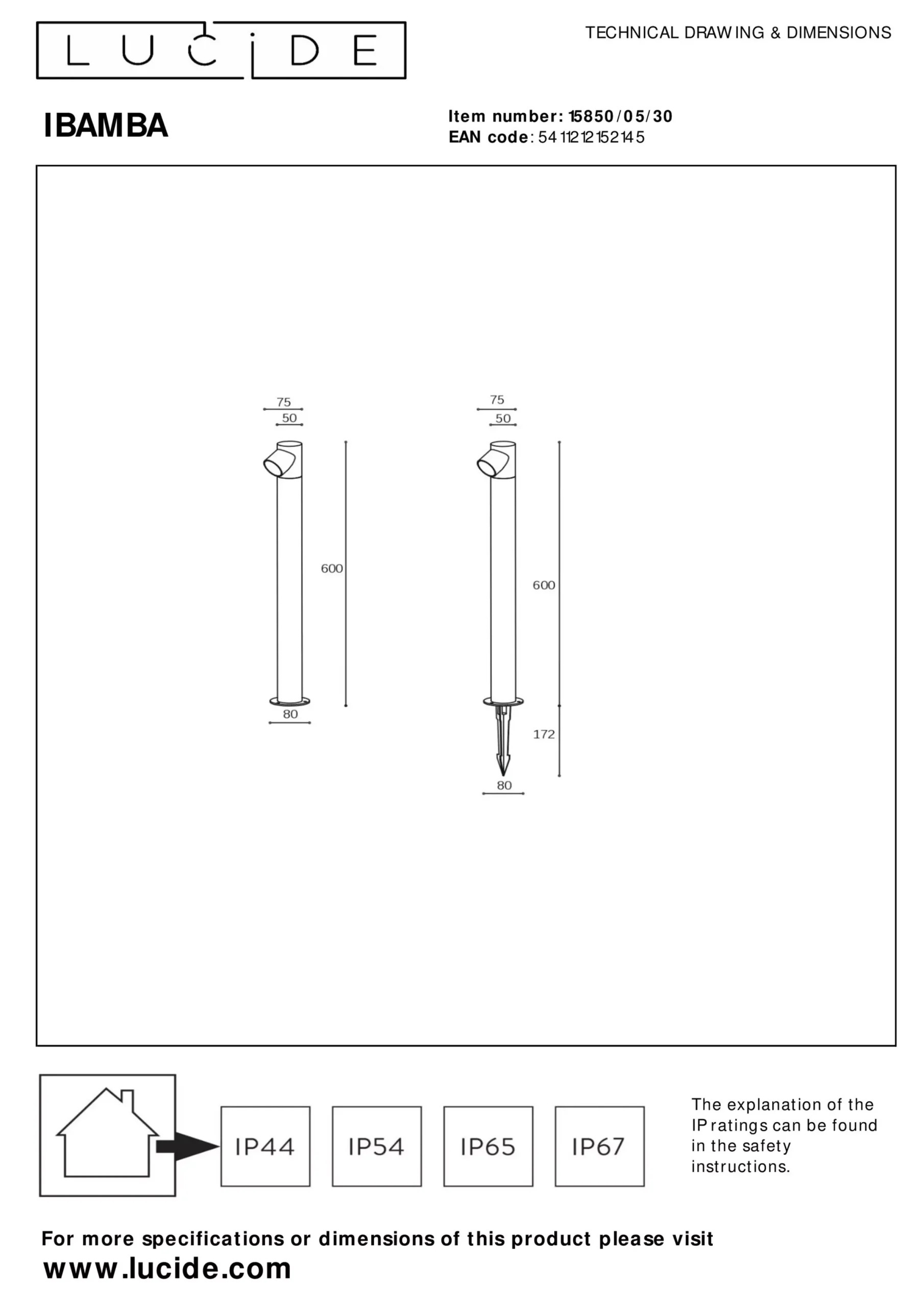 IBAMBA - Sokkellamp - LED - 1x6W 3000K - IP65 - Zwart*Lucide New