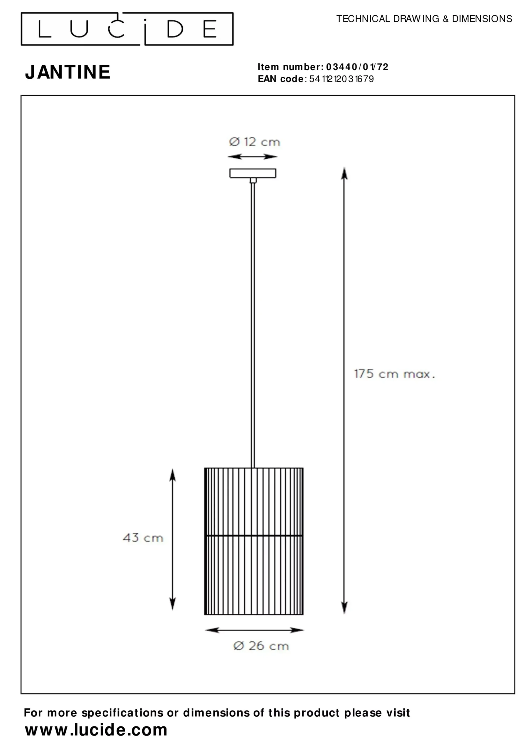 JANTINE - Hanglamp - Ø 26 cm - 1xE27 - Naturel*Lucide Online