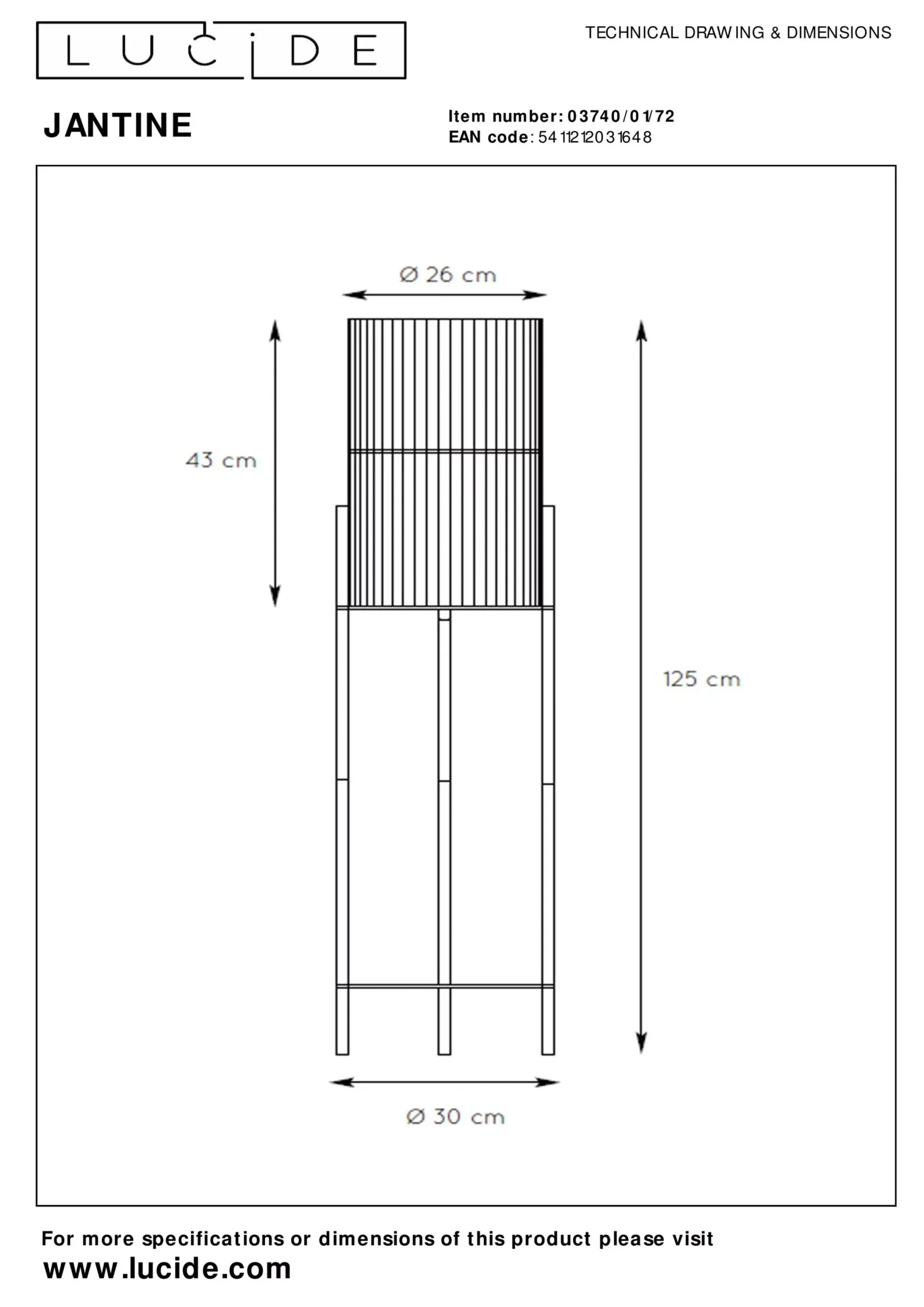 JANTINE - Vloerlamp - Ø 30 cm - 1xE27 - Naturel*Lucide Online