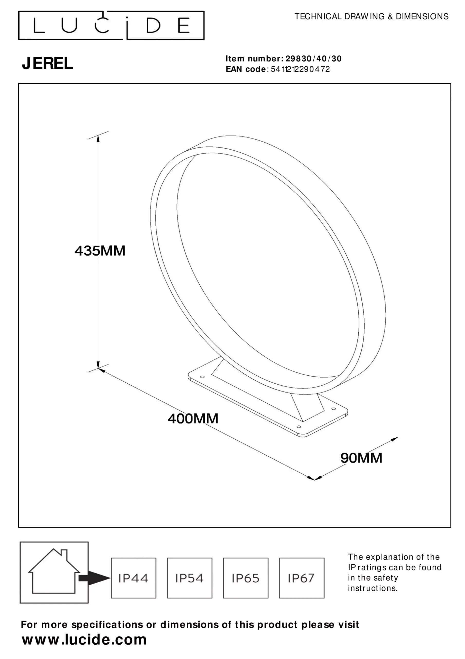 JEREL - Sokkellamp - Ø 40 cm - LED - 1x5W 3000K - IP54 - Zwart*Lucide Sale