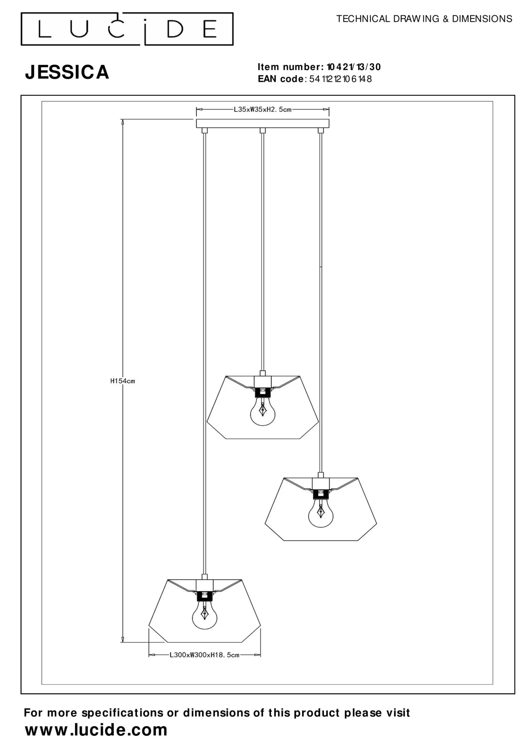 JESSICA - Hanglamp - Ø 35,5 cm - 3xE27 - Zwart*Lucide Cheap