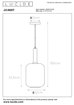 JOANET - Hanglamp - Ø 22 cm - 1xE27 - Fumé*Lucide Discount