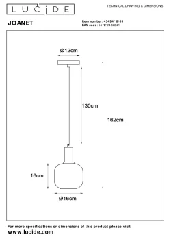 JOANET - Hanglamp - Ø 16 cm - 1xE27 - Fumé*Lucide Best Sale