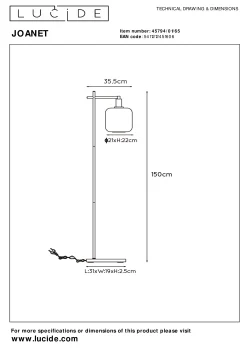 JOANET - Vloerlamp - 1xE27 - Fumé*Lucide Outlet