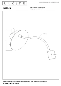 JOLIJN - Oplaadbare Bedlamp / Wandlamp - Accu/Batterij - Ø 11 cm - LED - 1x2W 3000K - Magnetisch - Mat Goud / Messing*Lucide Outlet