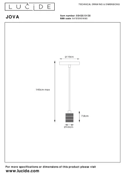 JOVA - Hanglamp - Ø 10 cm - 1xE27 - Zwart*Lucide Online
