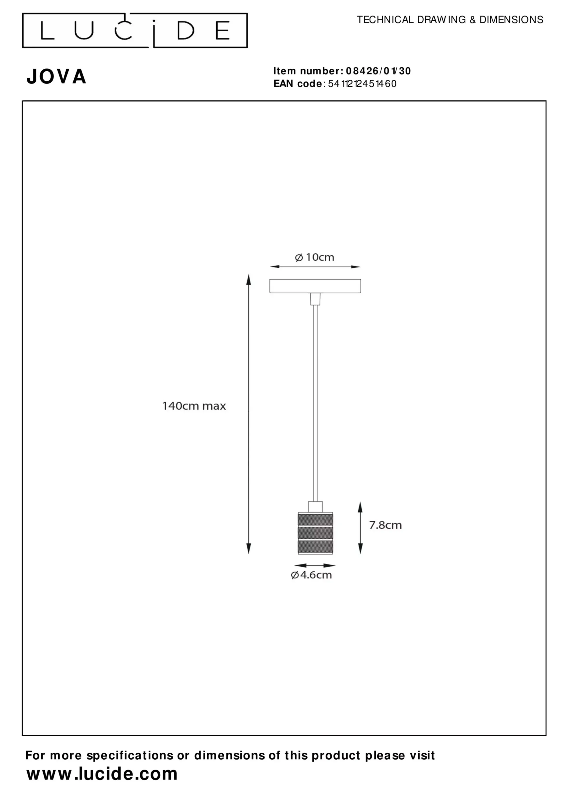 JOVA - Hanglamp - Ø 10 cm - 1xE27 - Zwart*Lucide Online