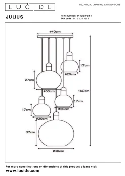 JULIUS - Hanglamp - 5xE27 - Opaal*Lucide Cheap