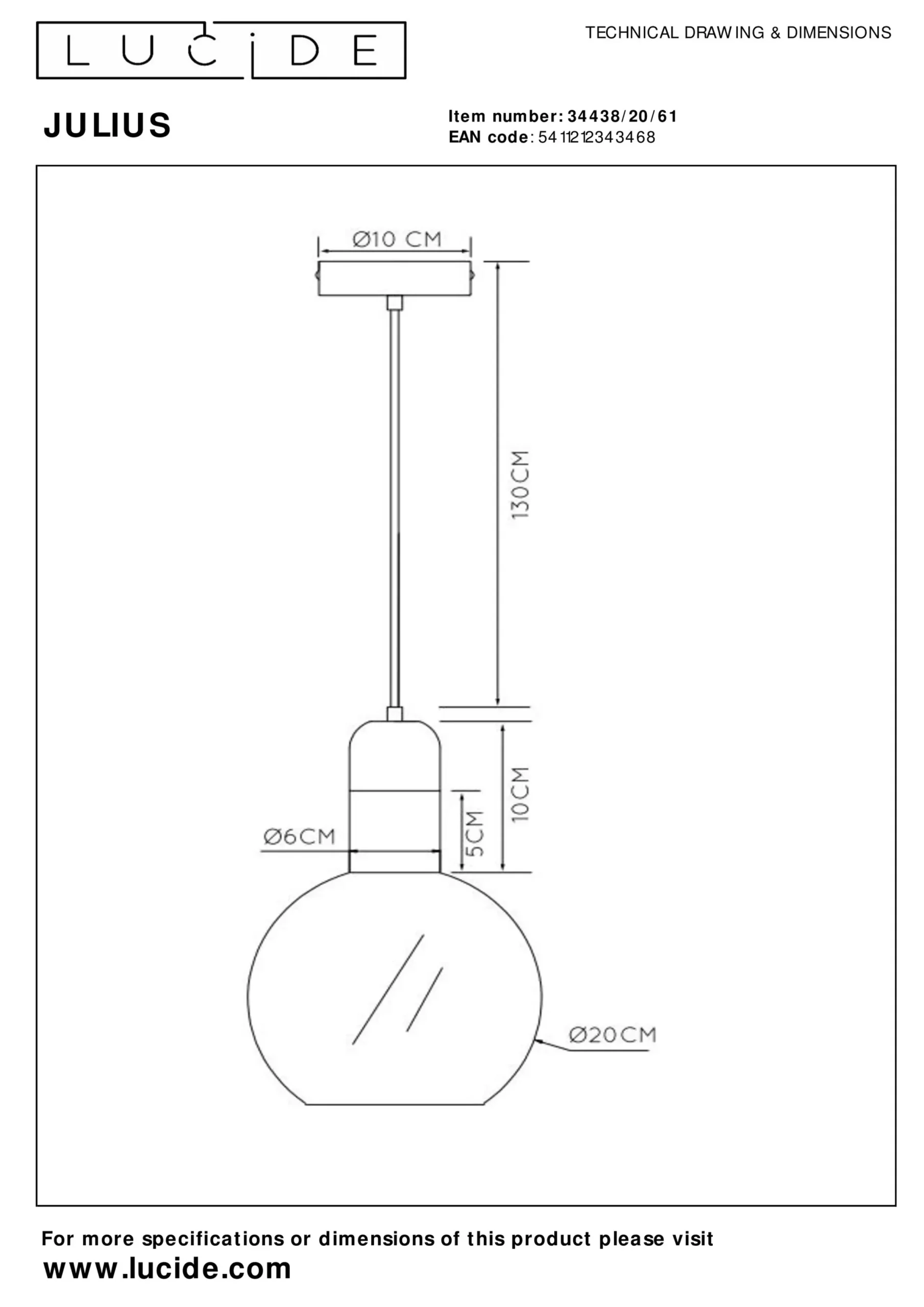JULIUS - Hanglamp - Ø 20 cm - 1xE27 - Opaal*Lucide Best