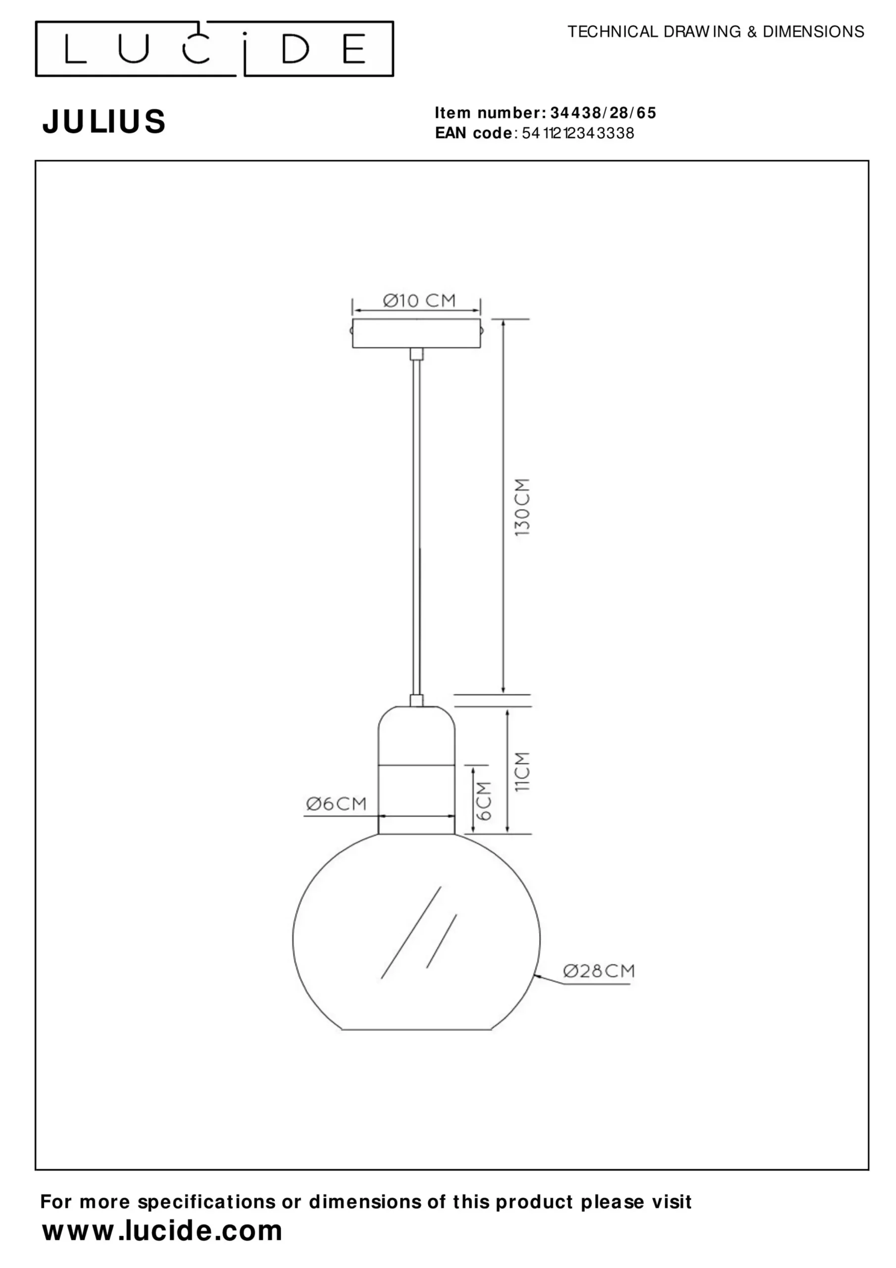 JULIUS - Hanglamp - Ø 28 cm - 1xE27 - Fumé*Lucide Store