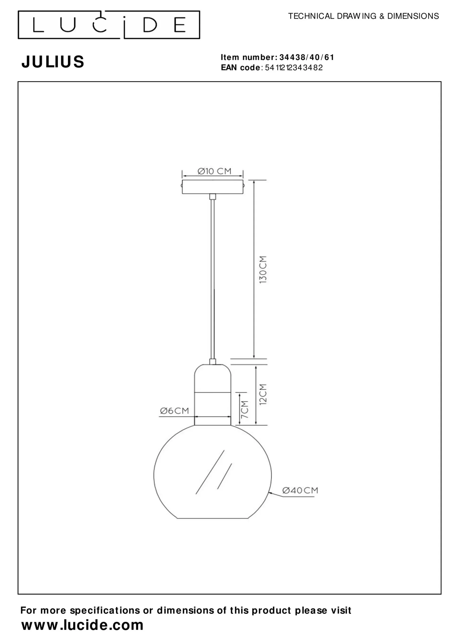 JULIUS - Hanglamp - Ø 40 cm - 1xE27 - Opaal*Lucide Cheap