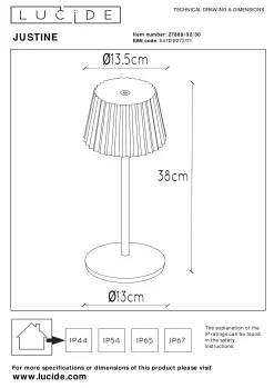 JUSTINE - Oplaadbare Tafellamp Binnen/Buiten - Accu/Batterij - LED Dimb. - 1x2W 2700K - IP54 - Met draadloos oplaadstation - Zwart*Lucide Discount