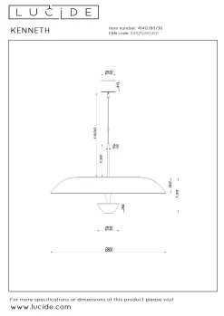 KENNETH - Hanglamp - Ø 80 cm - LED Dimb. - 1x22W 2700K - Zwart*Lucide New